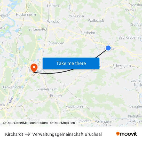 Kirchardt to Verwaltungsgemeinschaft Bruchsal map