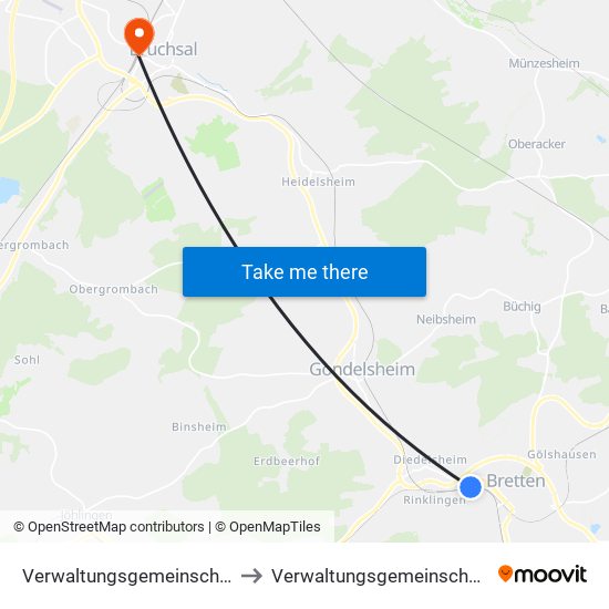 Verwaltungsgemeinschaft Bretten to Verwaltungsgemeinschaft Bruchsal map