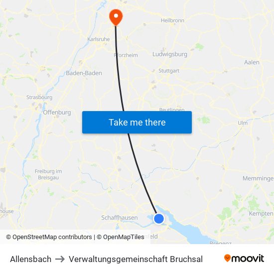 Allensbach to Verwaltungsgemeinschaft Bruchsal map