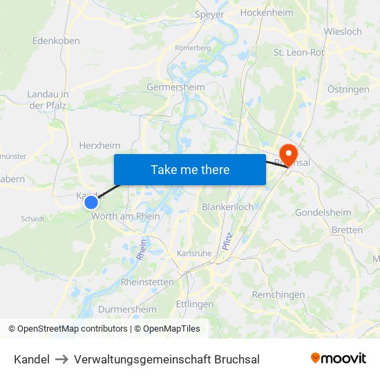 Kandel to Verwaltungsgemeinschaft Bruchsal map