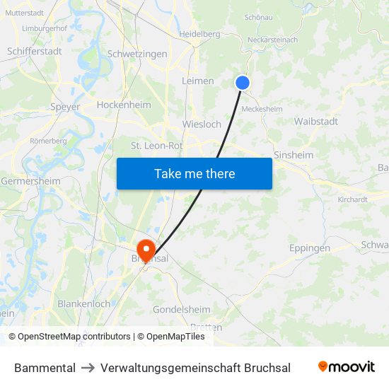 Bammental to Verwaltungsgemeinschaft Bruchsal map