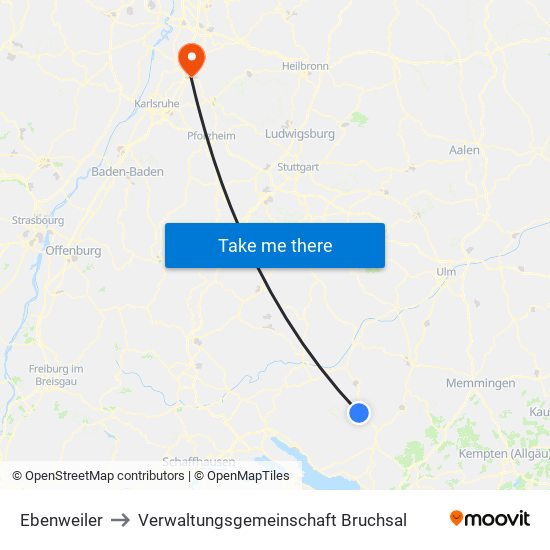 Ebenweiler to Verwaltungsgemeinschaft Bruchsal map