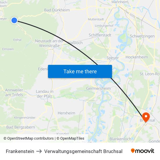 Frankenstein to Verwaltungsgemeinschaft Bruchsal map