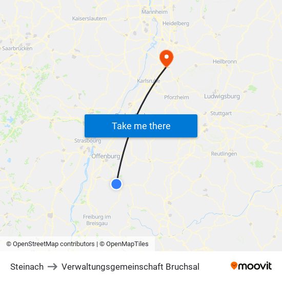 Steinach to Verwaltungsgemeinschaft Bruchsal map