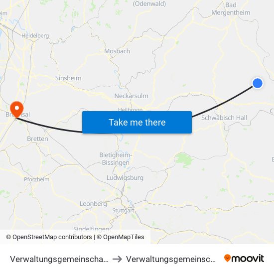 Verwaltungsgemeinschaft Gerabronn to Verwaltungsgemeinschaft Bruchsal map