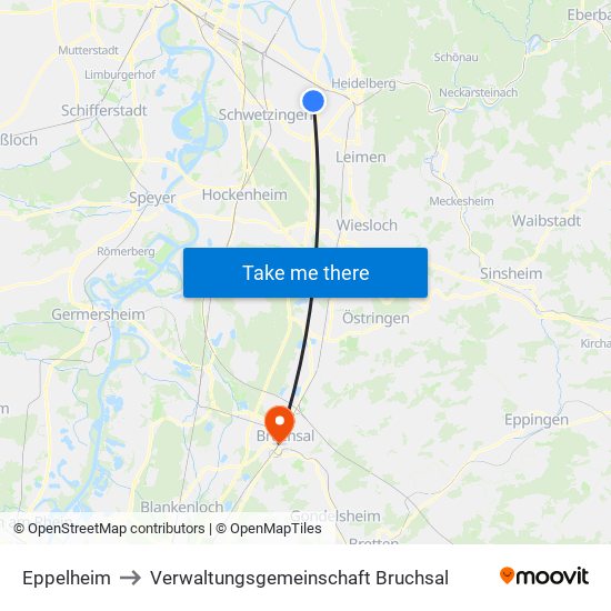 Eppelheim to Verwaltungsgemeinschaft Bruchsal map