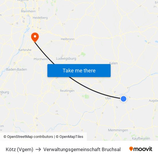 Kötz (Vgem) to Verwaltungsgemeinschaft Bruchsal map