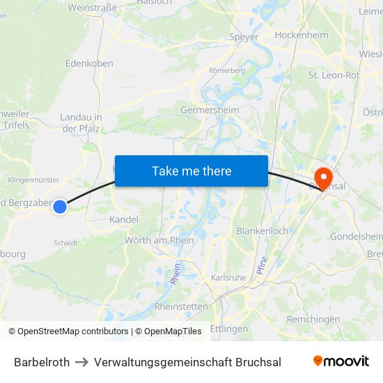 Barbelroth to Verwaltungsgemeinschaft Bruchsal map