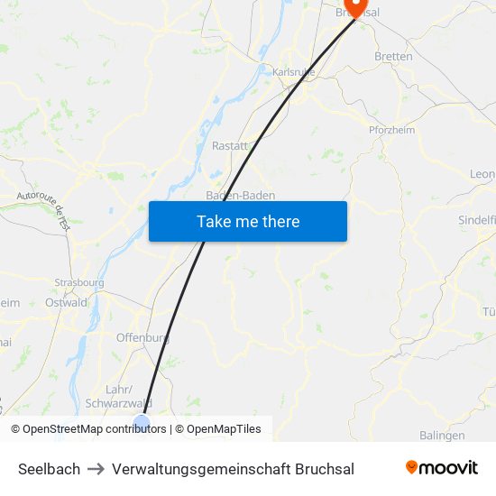 Seelbach to Verwaltungsgemeinschaft Bruchsal map