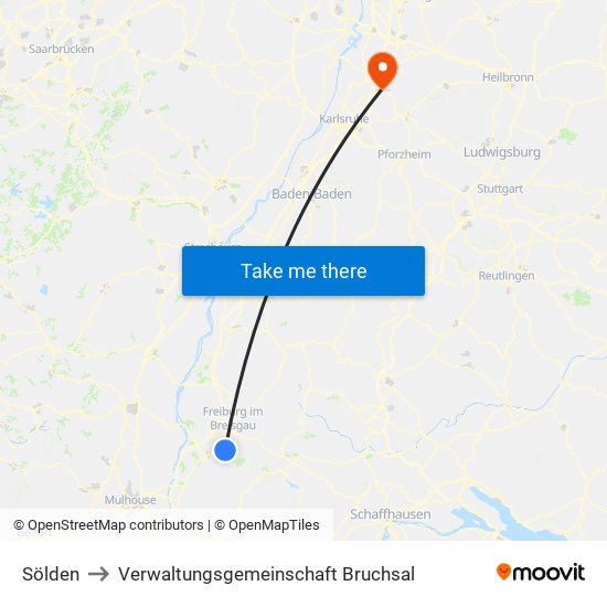 Sölden to Verwaltungsgemeinschaft Bruchsal map