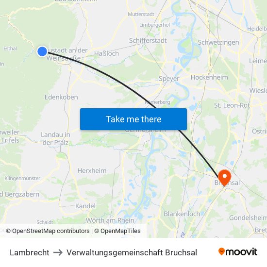 Lambrecht to Verwaltungsgemeinschaft Bruchsal map