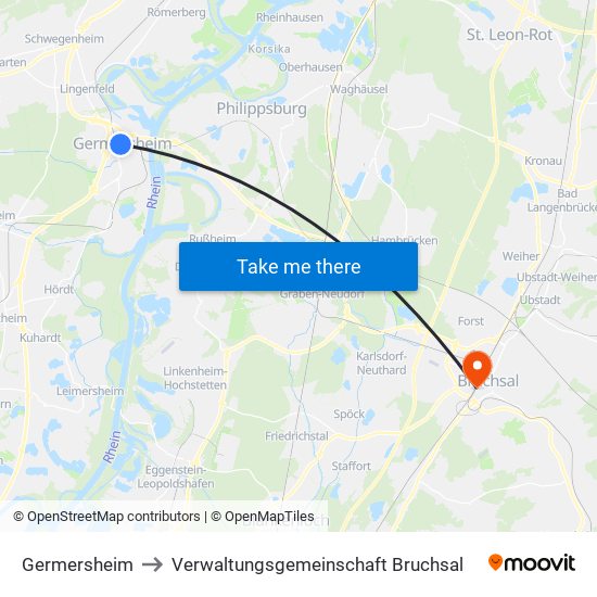 Germersheim to Verwaltungsgemeinschaft Bruchsal map