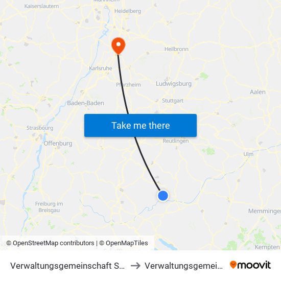 Verwaltungsgemeinschaft Stetten am Kalten Markt to Verwaltungsgemeinschaft Bruchsal map