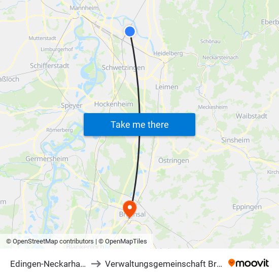 Edingen-Neckarhausen to Verwaltungsgemeinschaft Bruchsal map