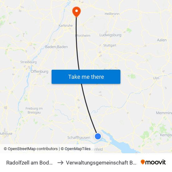 Radolfzell am Bodensee to Verwaltungsgemeinschaft Bruchsal map