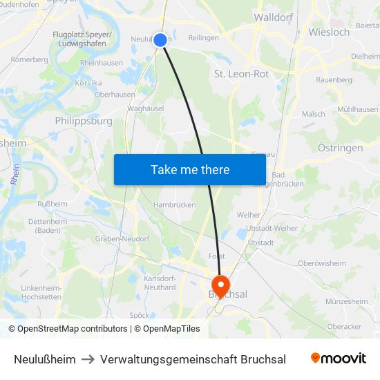 Neulußheim to Verwaltungsgemeinschaft Bruchsal map