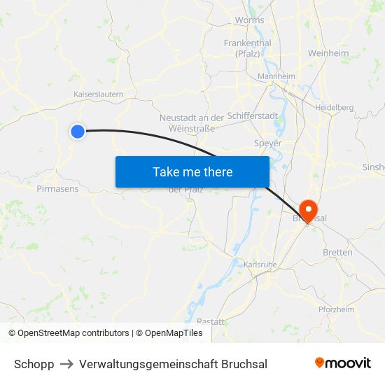 Schopp to Verwaltungsgemeinschaft Bruchsal map