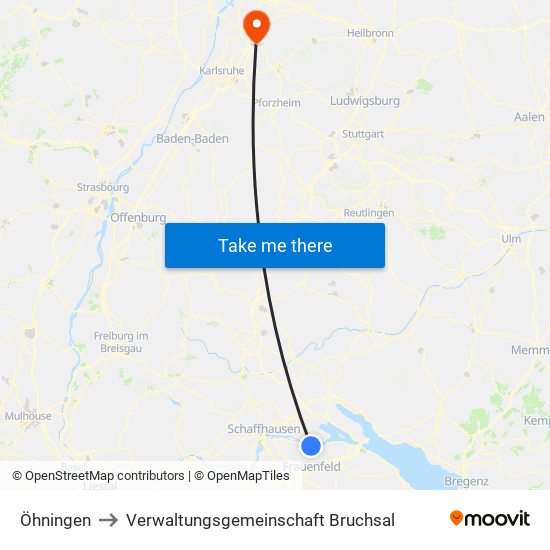 Öhningen to Verwaltungsgemeinschaft Bruchsal map