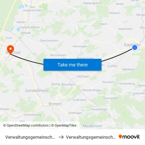 Verwaltungsgemeinschaft Eppingen to Verwaltungsgemeinschaft Bruchsal map