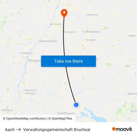 Aach to Verwaltungsgemeinschaft Bruchsal map