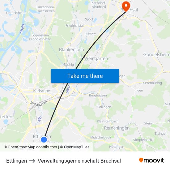 Ettlingen to Verwaltungsgemeinschaft Bruchsal map