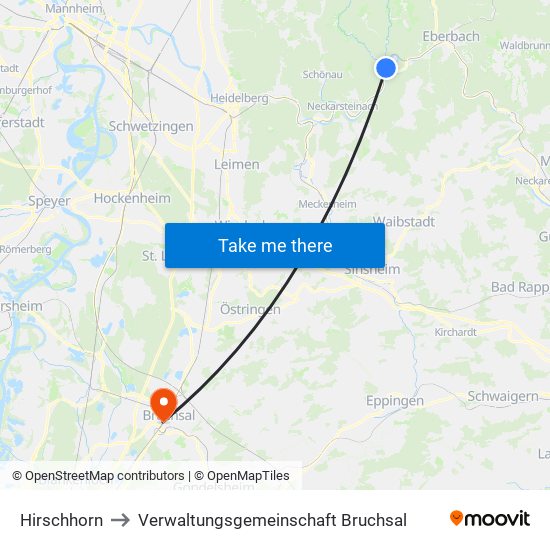 Hirschhorn to Verwaltungsgemeinschaft Bruchsal map