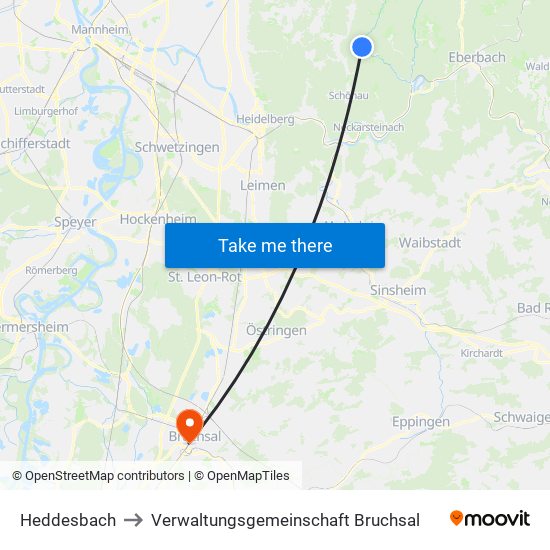 Heddesbach to Verwaltungsgemeinschaft Bruchsal map