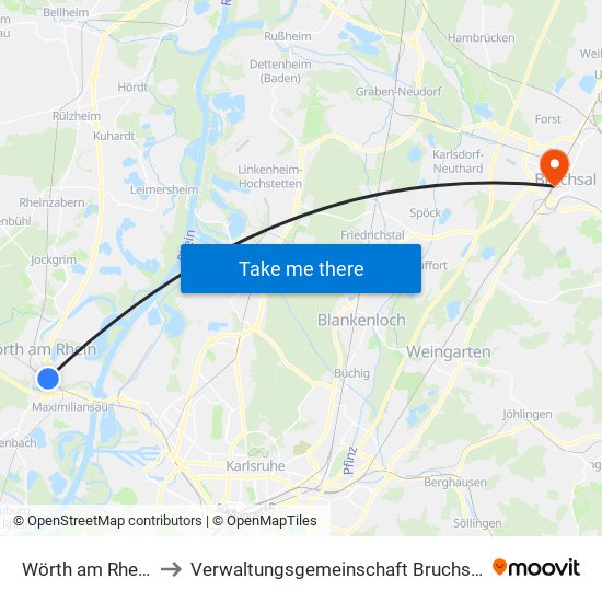 Wörth am Rhein to Verwaltungsgemeinschaft Bruchsal map