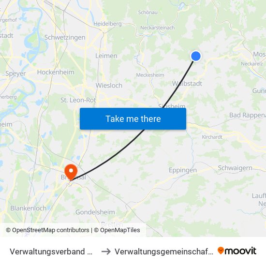 Verwaltungsverband Waibstadt to Verwaltungsgemeinschaft Bruchsal map