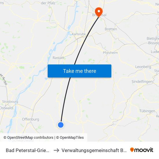 Bad Peterstal-Griesbach to Verwaltungsgemeinschaft Bruchsal map
