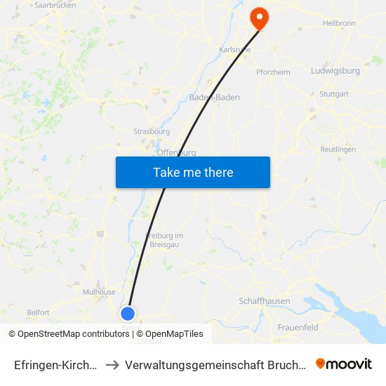 Efringen-Kirchen to Verwaltungsgemeinschaft Bruchsal map