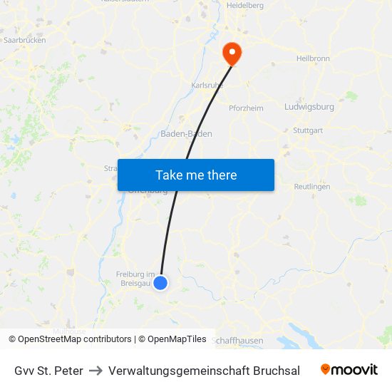 Gvv St. Peter to Verwaltungsgemeinschaft Bruchsal map
