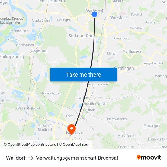 Walldorf to Verwaltungsgemeinschaft Bruchsal map