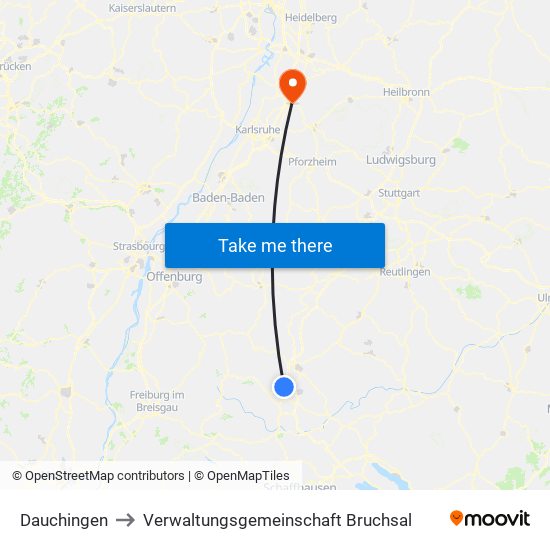 Dauchingen to Verwaltungsgemeinschaft Bruchsal map