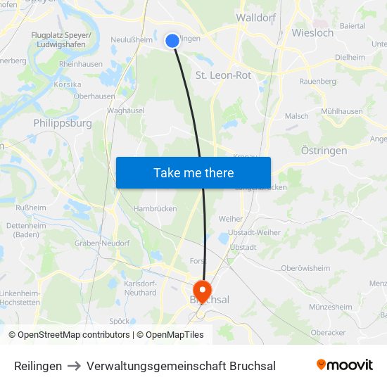 Reilingen to Verwaltungsgemeinschaft Bruchsal map