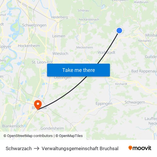 Schwarzach to Verwaltungsgemeinschaft Bruchsal map