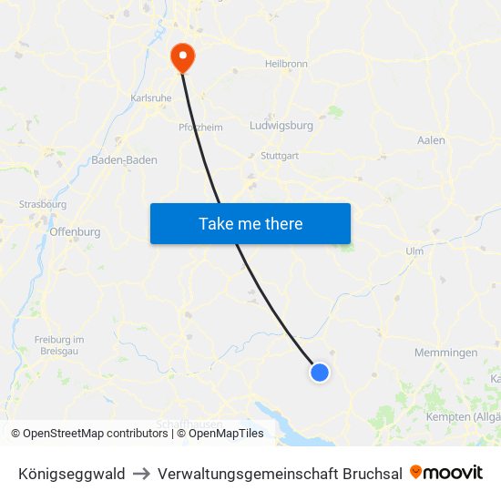 Königseggwald to Verwaltungsgemeinschaft Bruchsal map