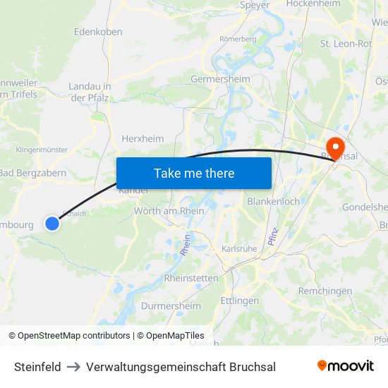 Steinfeld to Verwaltungsgemeinschaft Bruchsal map