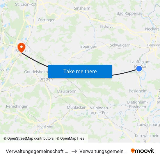 Verwaltungsgemeinschaft Lauffen am Neckar to Verwaltungsgemeinschaft Bruchsal map