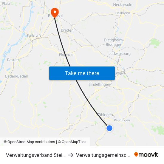 Verwaltungsverband Steinlach-Wiesaz to Verwaltungsgemeinschaft Bruchsal map