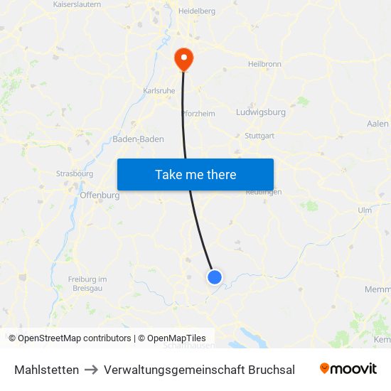 Mahlstetten to Verwaltungsgemeinschaft Bruchsal map