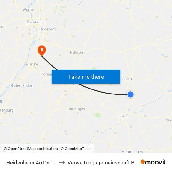 Heidenheim An Der Brenz to Verwaltungsgemeinschaft Bruchsal map