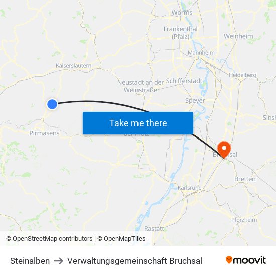 Steinalben to Verwaltungsgemeinschaft Bruchsal map