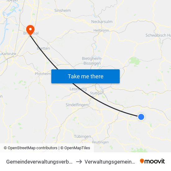 Gemeindeverwaltungsverband Raum Bad Boll to Verwaltungsgemeinschaft Bruchsal map