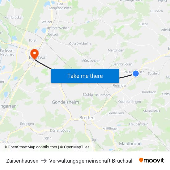 Zaisenhausen to Verwaltungsgemeinschaft Bruchsal map