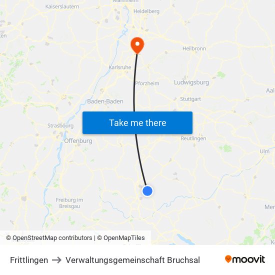 Frittlingen to Verwaltungsgemeinschaft Bruchsal map