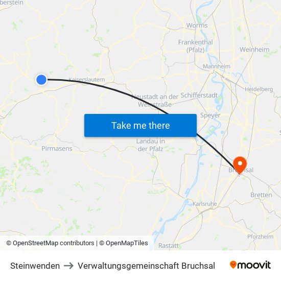 Steinwenden to Verwaltungsgemeinschaft Bruchsal map