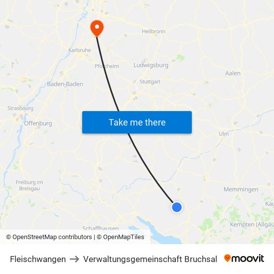 Fleischwangen to Verwaltungsgemeinschaft Bruchsal map