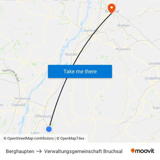 Berghaupten to Verwaltungsgemeinschaft Bruchsal map