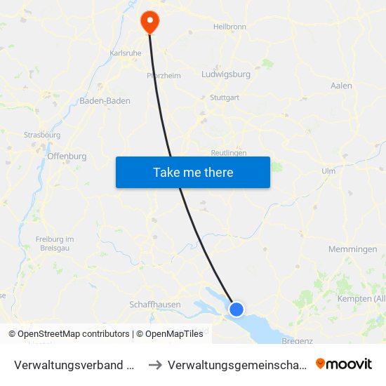 Verwaltungsverband Meersburg to Verwaltungsgemeinschaft Bruchsal map